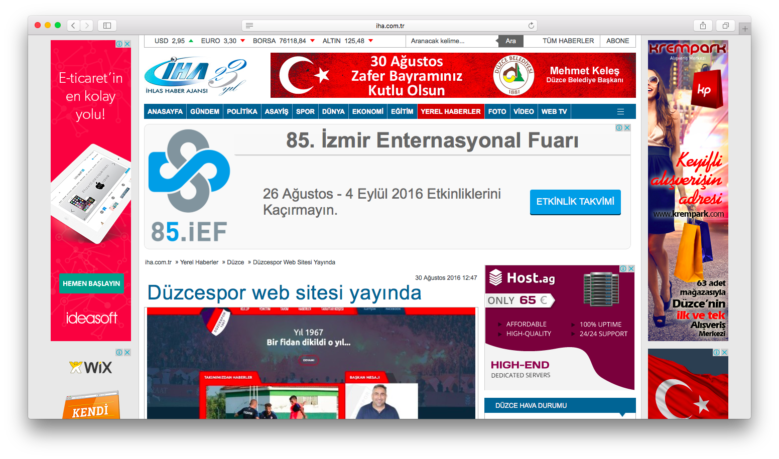 Düzcespor web sitesi ulusal basında.