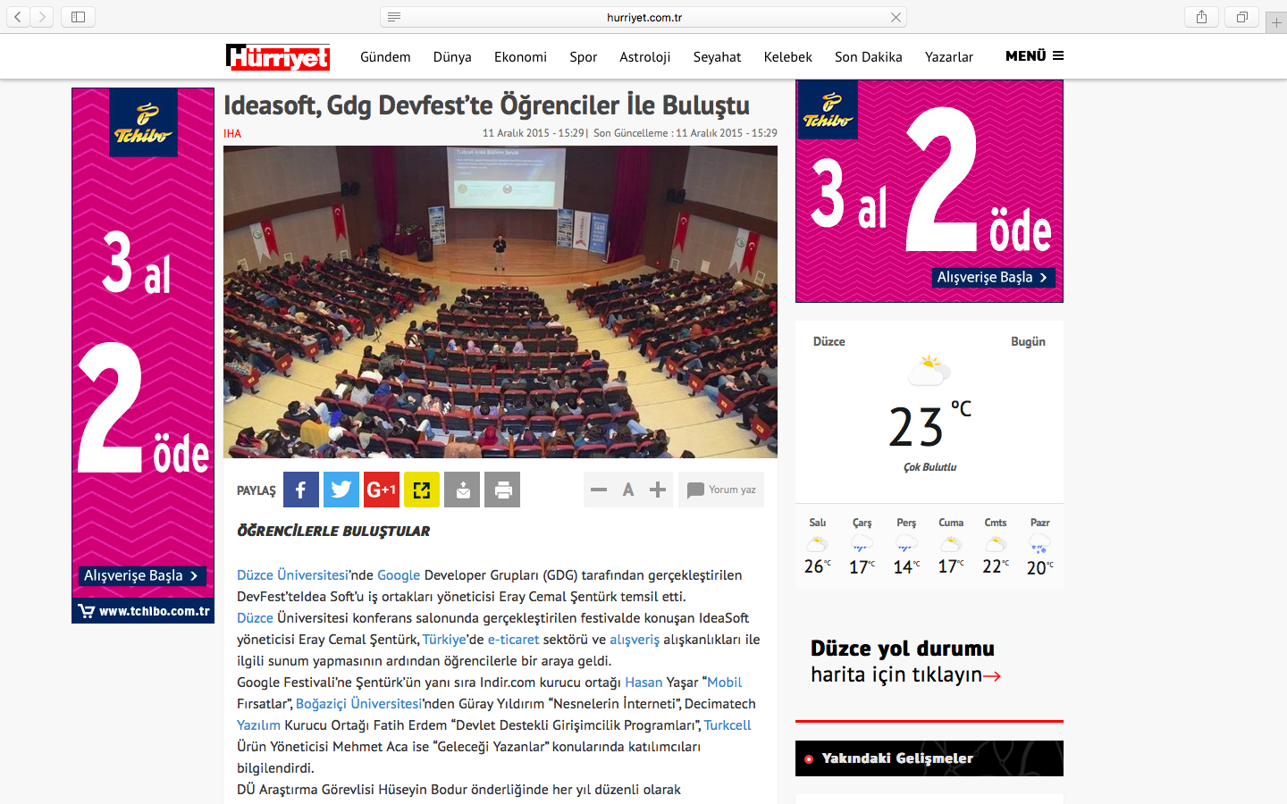 Ideasoft, Düzce Üniversitesi Gdg Devfest konferansı ulusal basında.