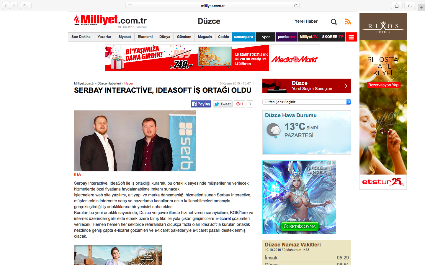 Serbay Interactive, IdeaSoft İş Birliği ulusal basında.