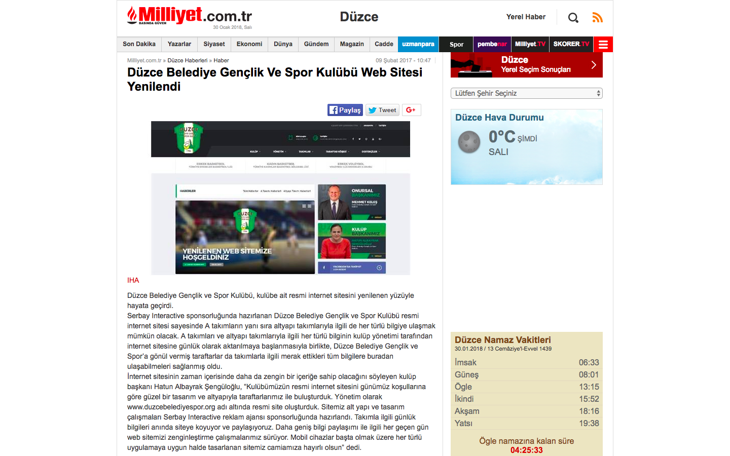 Düzce Belediye Gençlik ve Spor Kulübü Web Sitesi Yenilendi haberi ulusal basında.