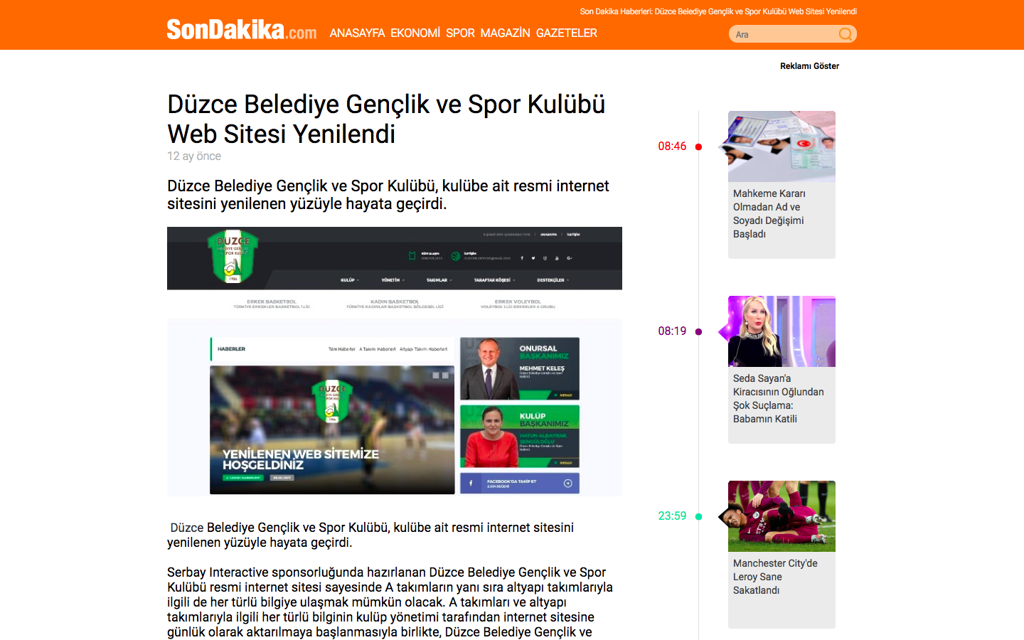 Düzce Belediye Gençlik ve Spor Kulübü Web Sitesi Yenilendi haberi ulusal basında.