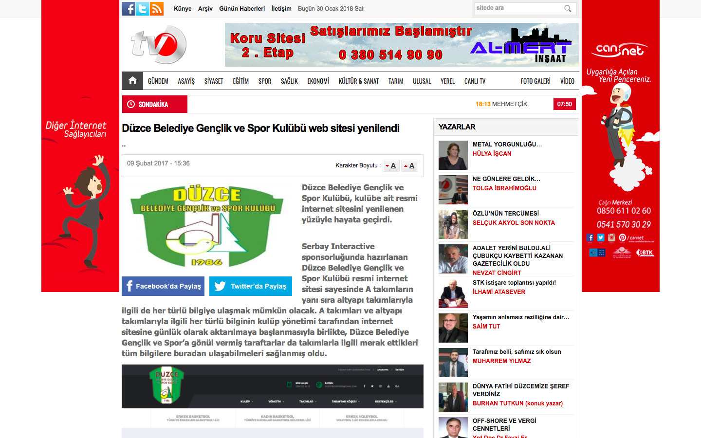 Düzce Belediye Gençlik ve Spor Kulübü Web Sitesi Yenilendi haberi yerel basında.
