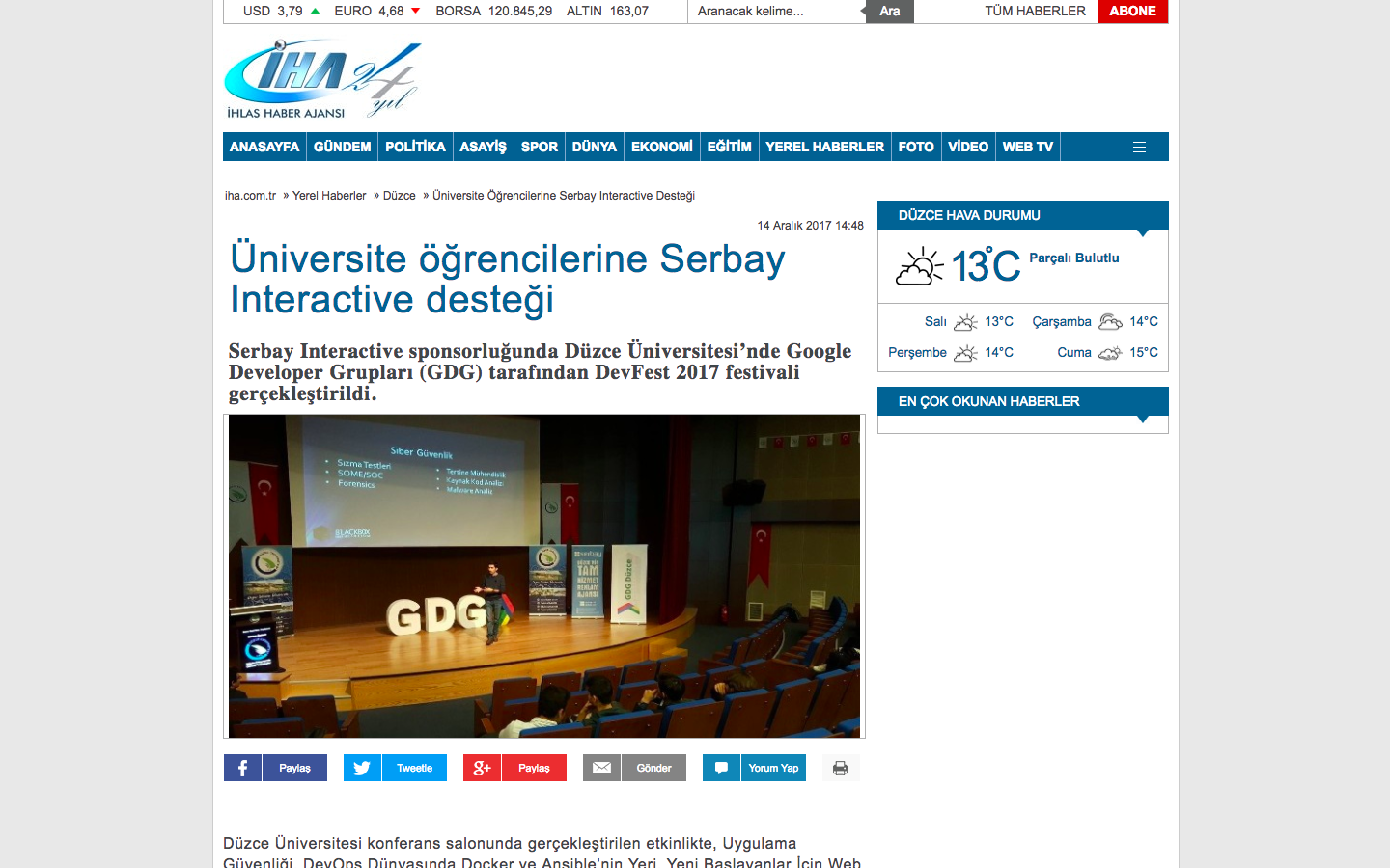 Üniversite öğrencilerine Serbay Interactive Desteği haberi ulusal basında.