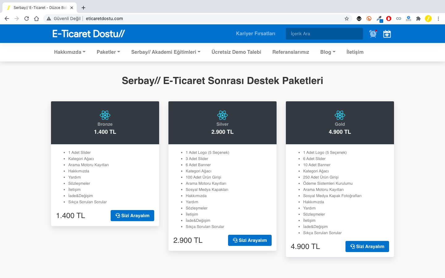 E-Ticaret Sonrası Paketlerimiz ile e-ticaret sistemi kurulumlarımız sonrası müşterilerimizin yanında yer almaya devam ediyoruz.